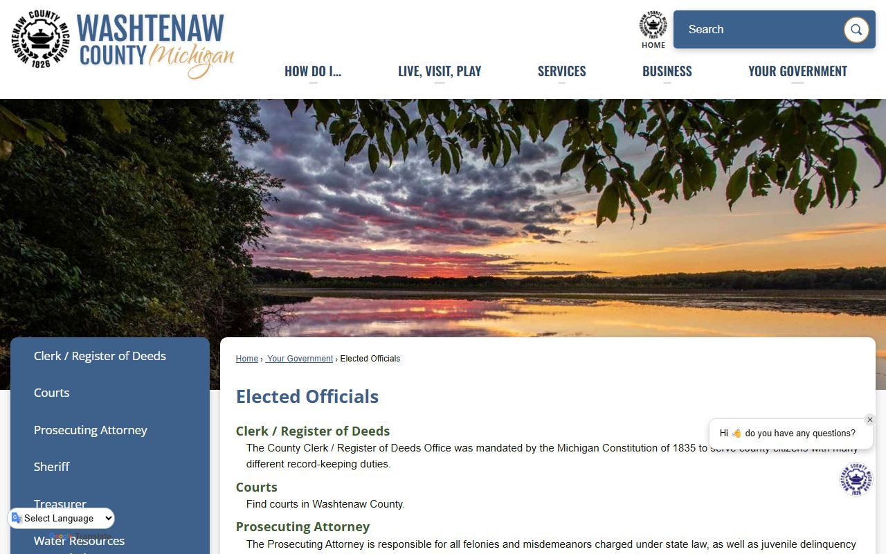 Washtenaw County Clerk elected officials page
