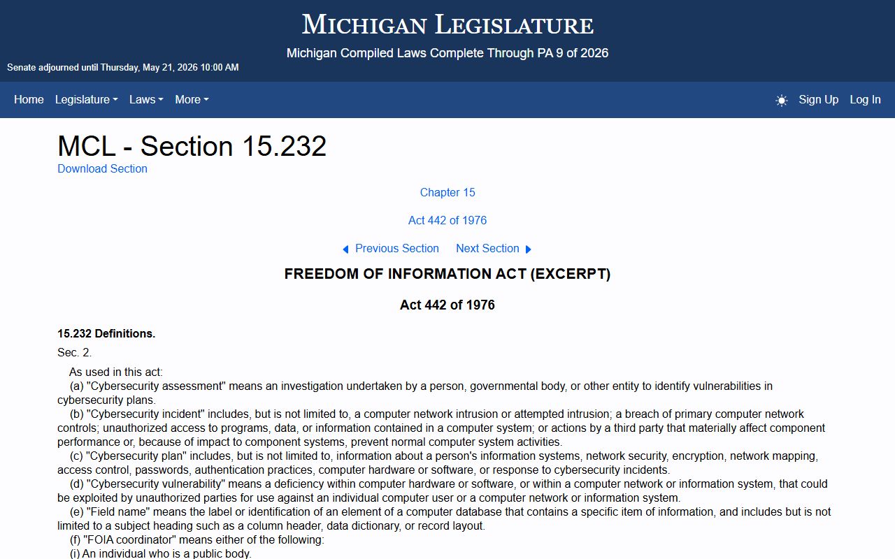 Washtenaw County Court Records Michigan FOIA judiciary exclusion statute