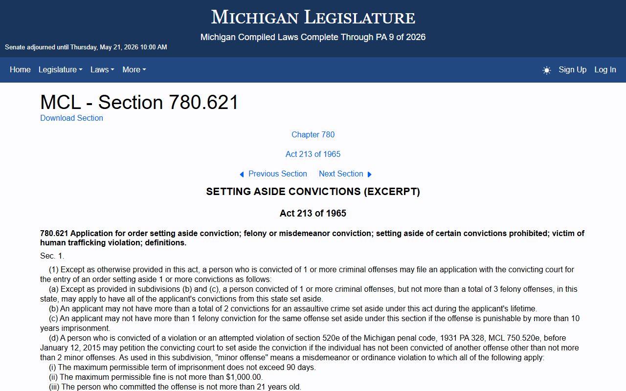 Washtenaw County Arrest Records Application to set aside convictions statute