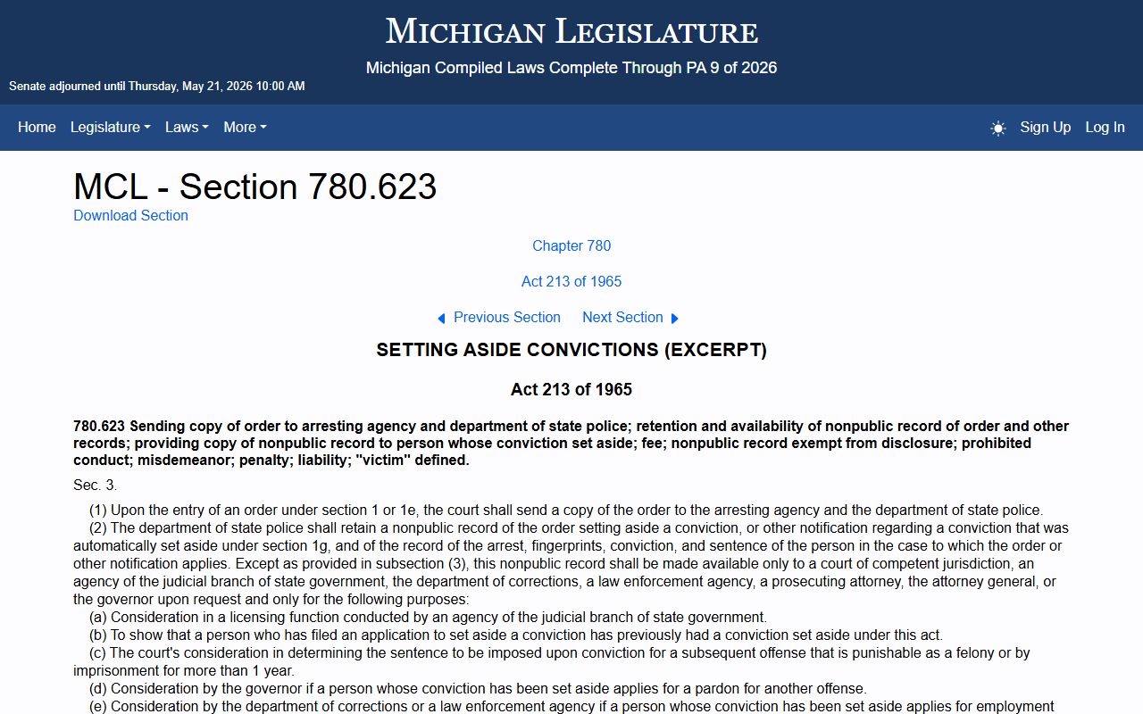 Washtenaw County Arrest Records Effect of set aside conviction statute