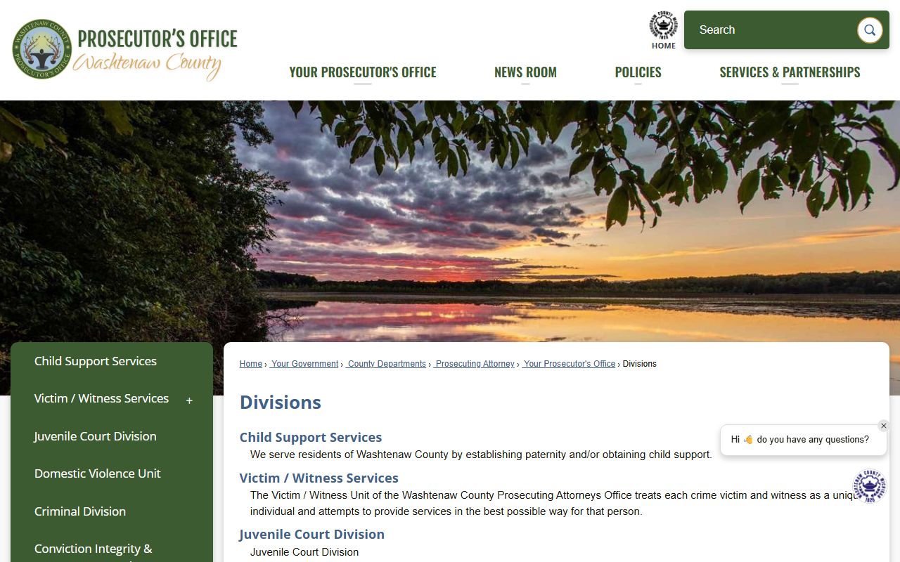 Washtenaw County Arrest Records Prosecuting Attorney divisions page