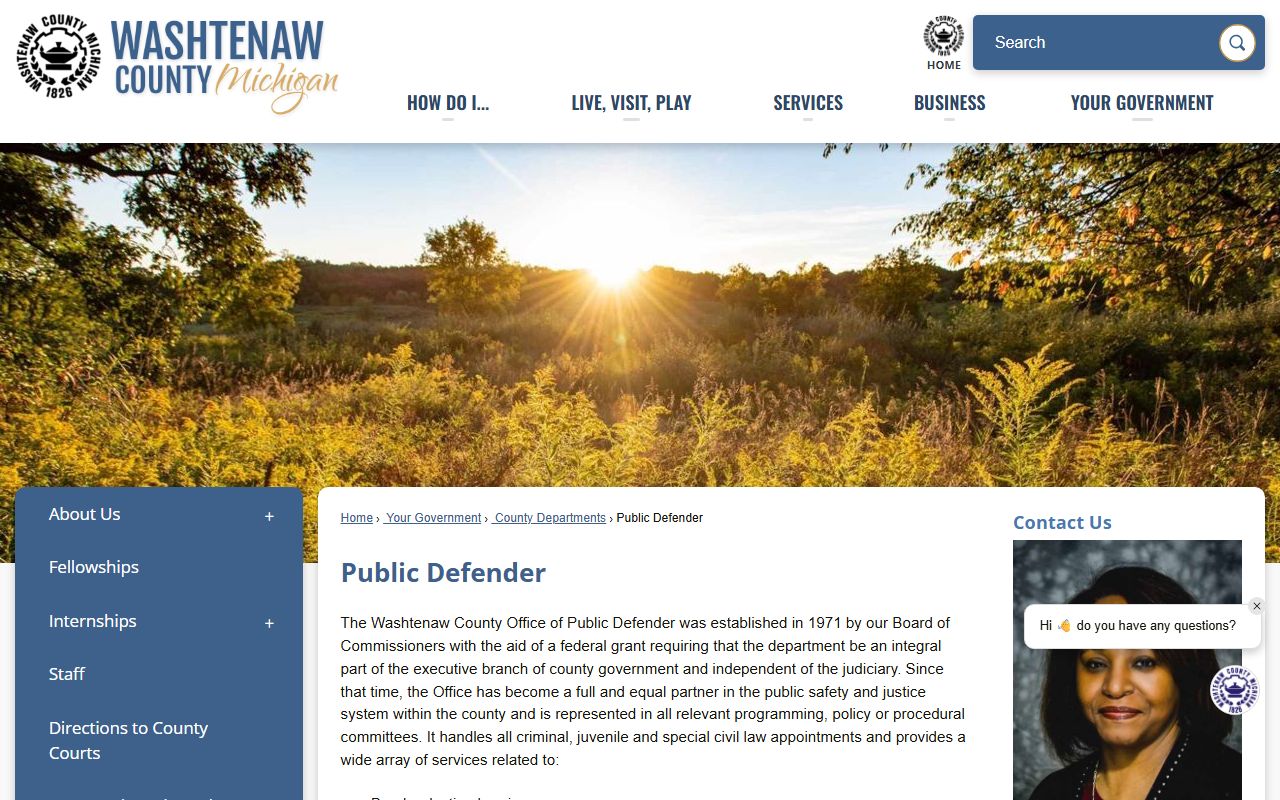 Washtenaw County Arrest Records Public Defender landing page