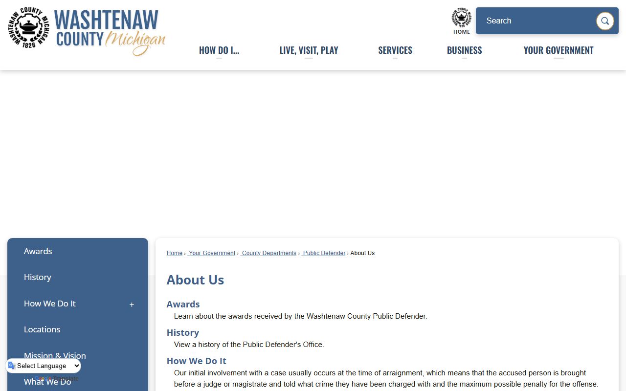 Washtenaw County Arrest Records Public Defender about page