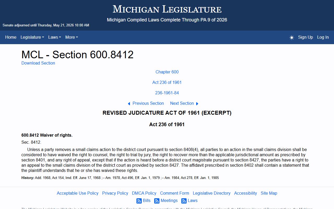 Washtenaw County District Court small claims jurisdiction statute