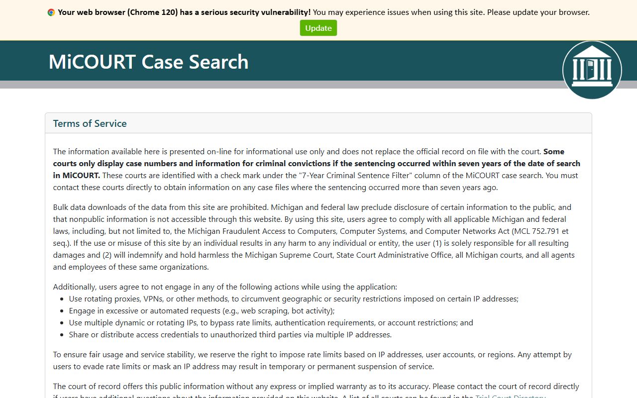 Washtenaw County Court Records MiCOURT Case Search portal