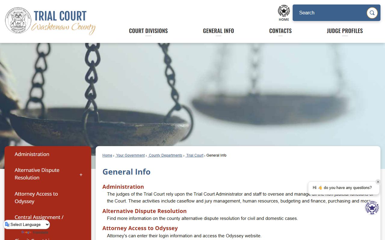 Washtenaw County Court Records Trial Court general information
