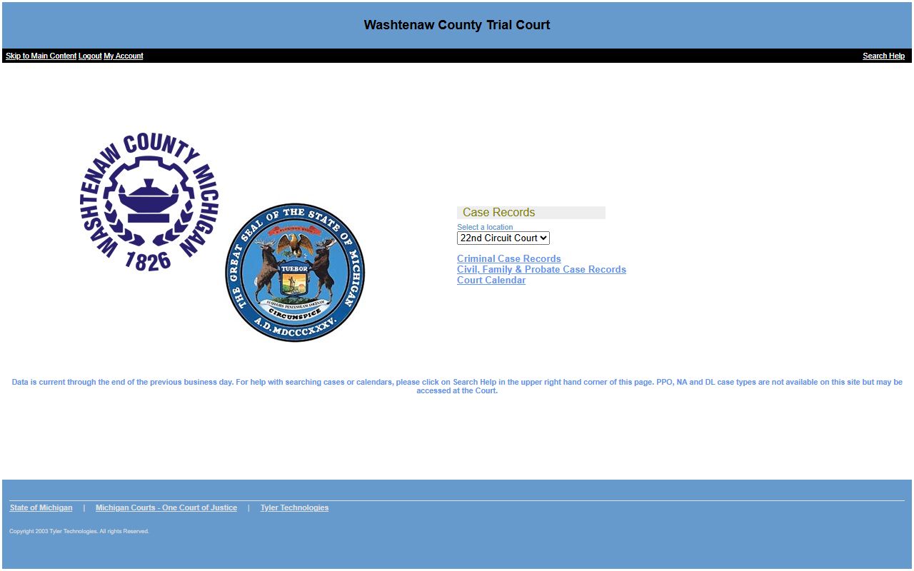 Washtenaw County Court Records Trial Court Public Access portal