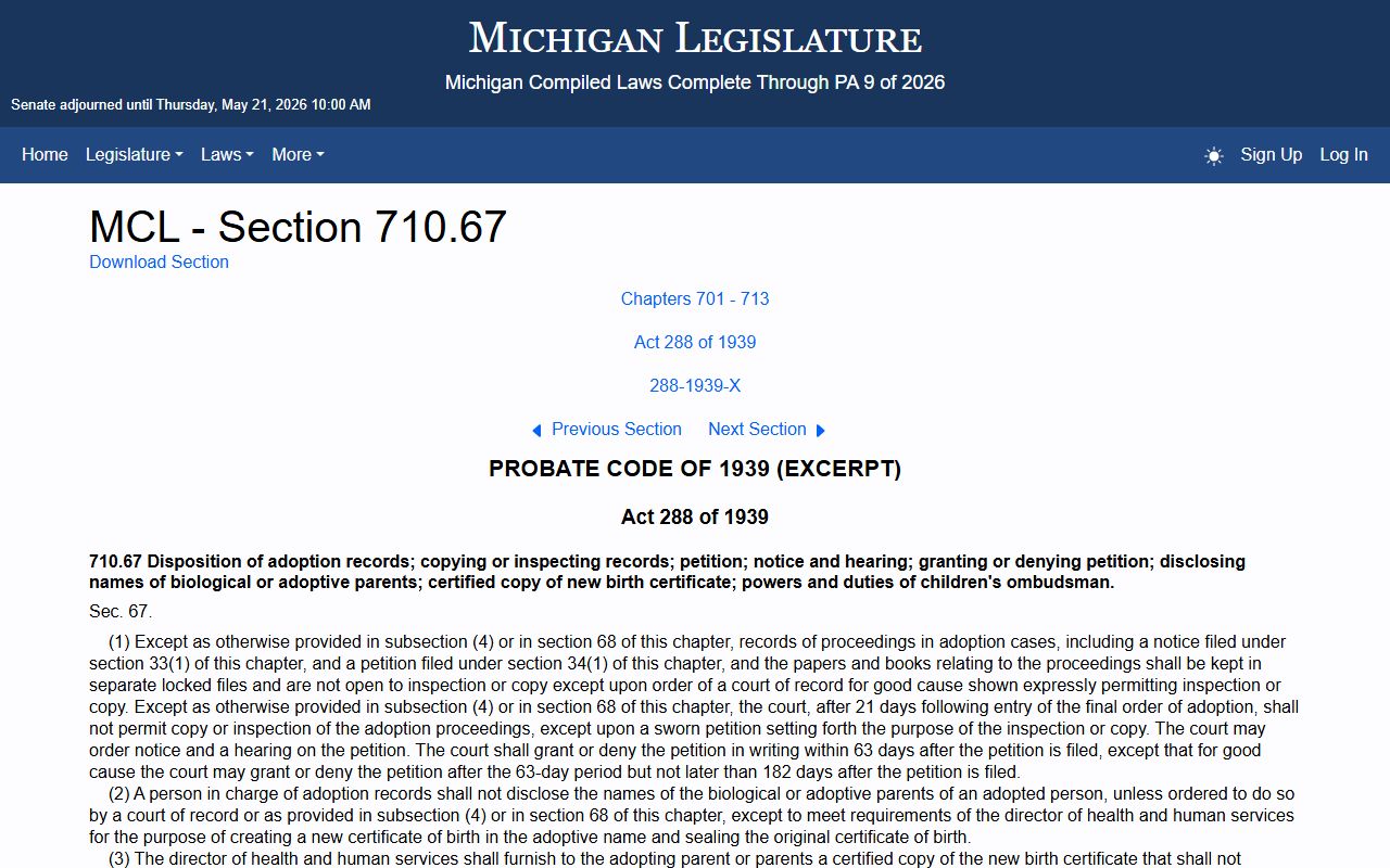 Washtenaw County Probate Records Adoption record confidentiality statute