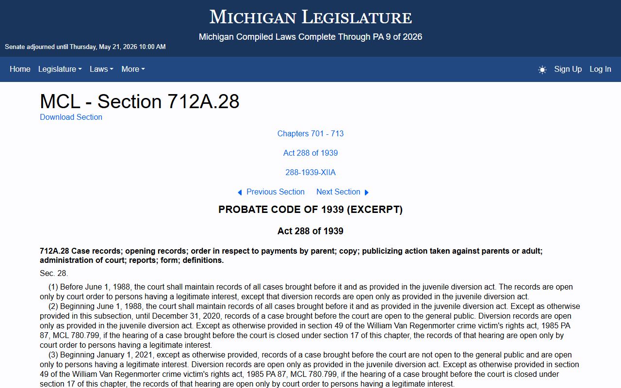 Washtenaw County Probate Records Juvenile record confidentiality statute