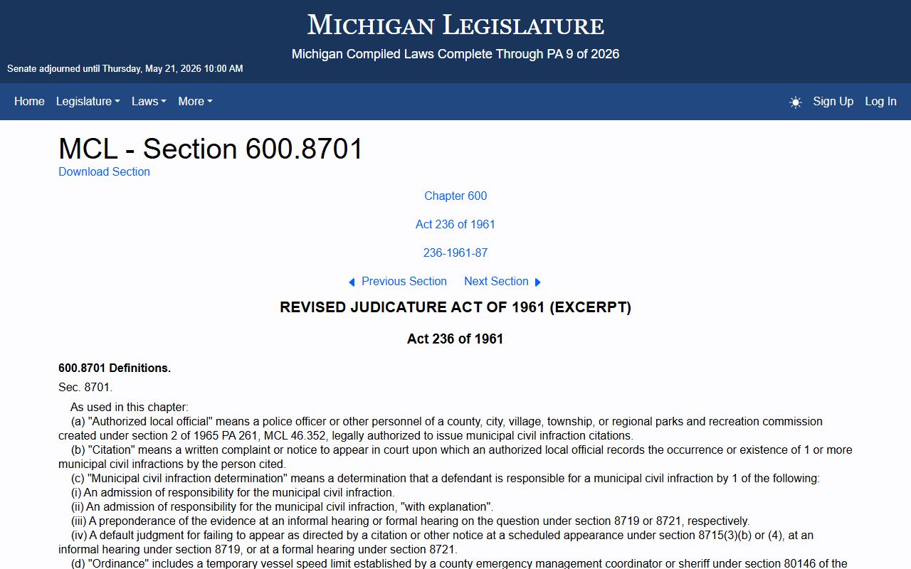 Washtenaw County Public Records civil infraction provisions statute