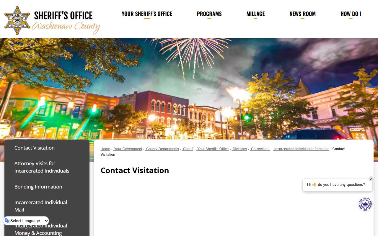 Washtenaw County Inmate Records Contact visitation page
