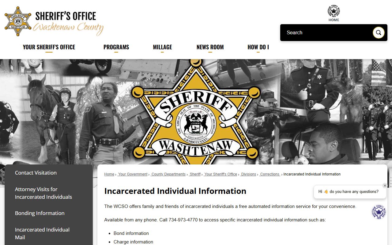 Washtenaw County Inmate Records Incarcerated individual information hub