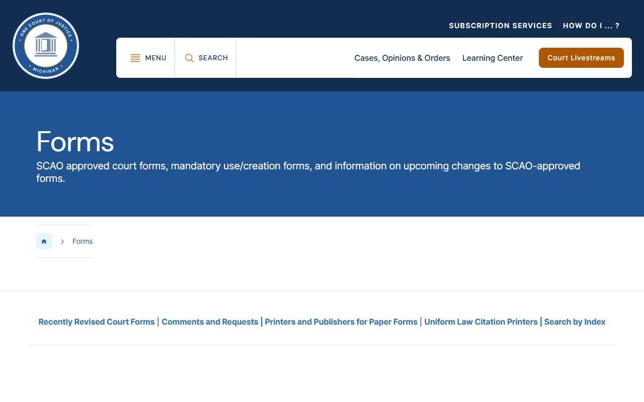 Washtenaw County Released Inmates Michigan SCAO forms library